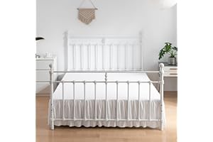 TSUTOMI Tufted Dot Bed Skirt Twin Size Ruffled Bed Skirt with Split Corners, 14 Inch Drop Dust Ruffle Bed Skirts with Platform, White