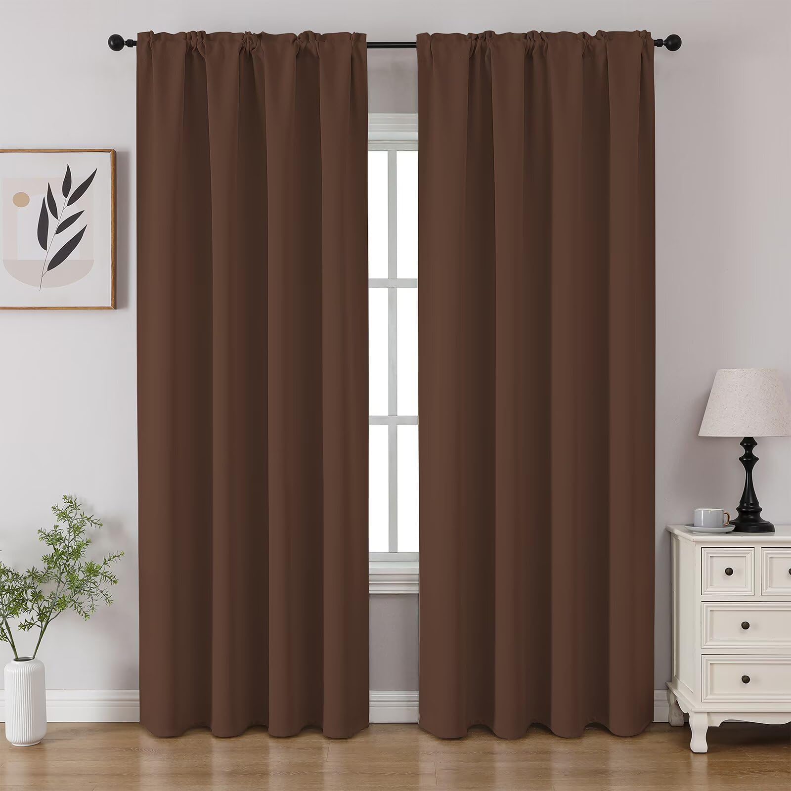 CUCRAF Brown Blackout Curtains 96 inch Length 2 Panels Set, Rod Pocket Room Darkening Drapes for Bedroom Living Room, Insulated Thermal Light Blocking Window Curtain (W52 x L96 Inch) Image CUCRAF Brown Blackout Curtains 96 inch Length 2 Panels Set, Rod Pocket Room Darkening Drapes for Bedroom Living Room, Insulated Thermal Light Blocking Window Curtain (W52 x L96 Inch) Image