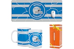 GYOTHRIG Football Fan Coffee Mug Cup and Large Desk Pad Set Detroit Themed Big Mouse Mat Merch Shop Men Women Sport Stuff Gear Apparel Memorabilia Lions Team Decor Dad Birthday Present Christmas Cool Xmas Gift