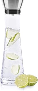 HI Wasserkaraffe Glas (1 Liter) - Glaskaraffe mit Deckel und Ausgießer, Wasserflasche Glas und Edelstahl, Karaffe für Wasser, Wein & Co
