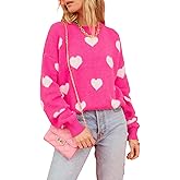Sllyavvone Women's Heart Pullover Sweaters Valentines Crewneck Long Sleeve Oversized Sweater Blouse Casual Loose Sweatshirt