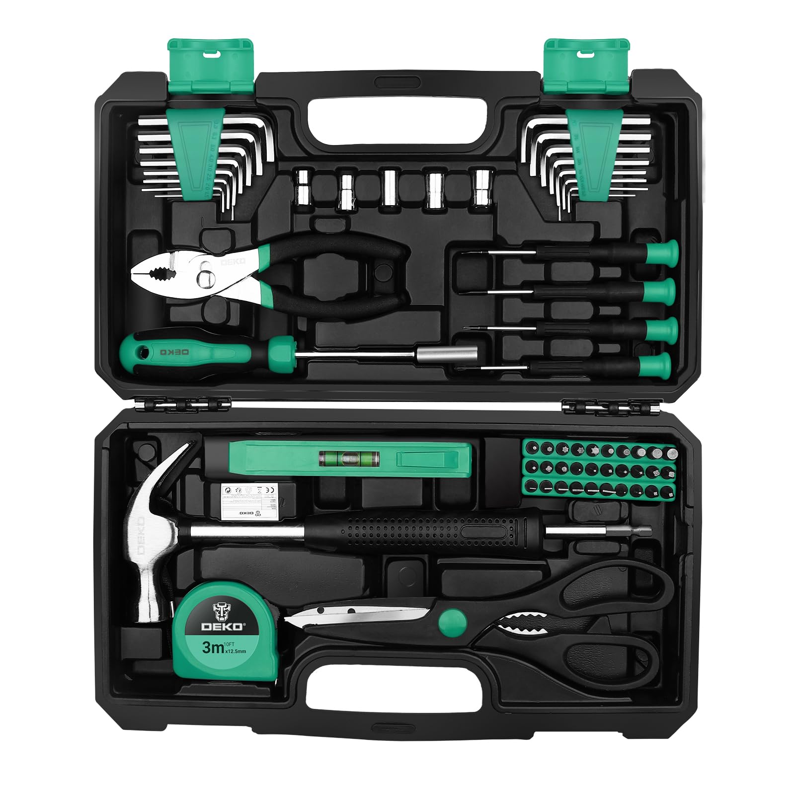 DEKO Tool Kit Set Box 62 Piece Home Repair DIY Tools Basic Hand Toolbox Sets for Home (Green)