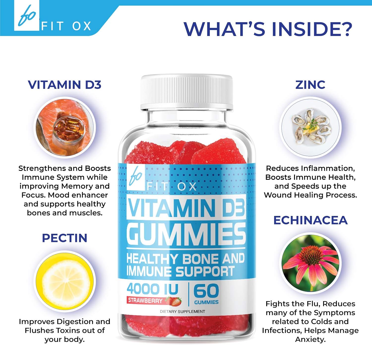 Vitamin D3 Gummies with Zinc Echinacea Supplements 4000 IU, Chewable Vitamin D for Adults Kids - VIT D Immune Booster, Bone Health, Joint Muscle Support -Tablet Powder Alternative Vegan (2 Pack): Health & Personal Care