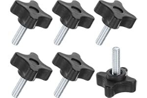 M METERXITY 6-Pack Star Clamping Knobs, M6x20mm Male Thread Hand Tightening Screw for Machinery/Electronic/Furniture/Umbrella Base, Machine Handle Replacement [32mm, Black]