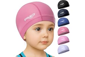 COOLMATE GLOBAL COOLMATE Fabric Swim Cap for Kid 3 4 6 8 14 16, Silicone Waterproof Layer, Cloth Swim Cap for Boy, Girl, Youth, Lightweight and Comfortable, Perfect for Pool, Beach, Lap Swimming (Dark Pink, 2XS)