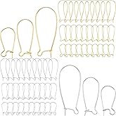 Ear Wire Hooks,300PCS Earring Hooks Dangle Earring Kidney Ear Wires Earring Teardrop Ear Wire for DIY Jewelry Making (300PCS White K/Kc Gold)