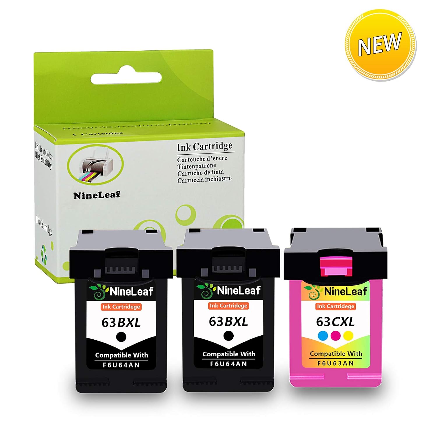 Printers Scanners Supplies 3pk Black 1pk Color 63xl Ink For Hp