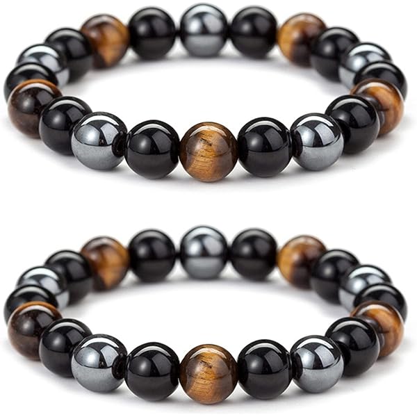 COOLSTEELANDBEYOND Mat Black Bead Bracelet With Evil Eye – Stretchable, 8mm Beads, Synthetic Agate, 6.69-7.87 Inch - View #7