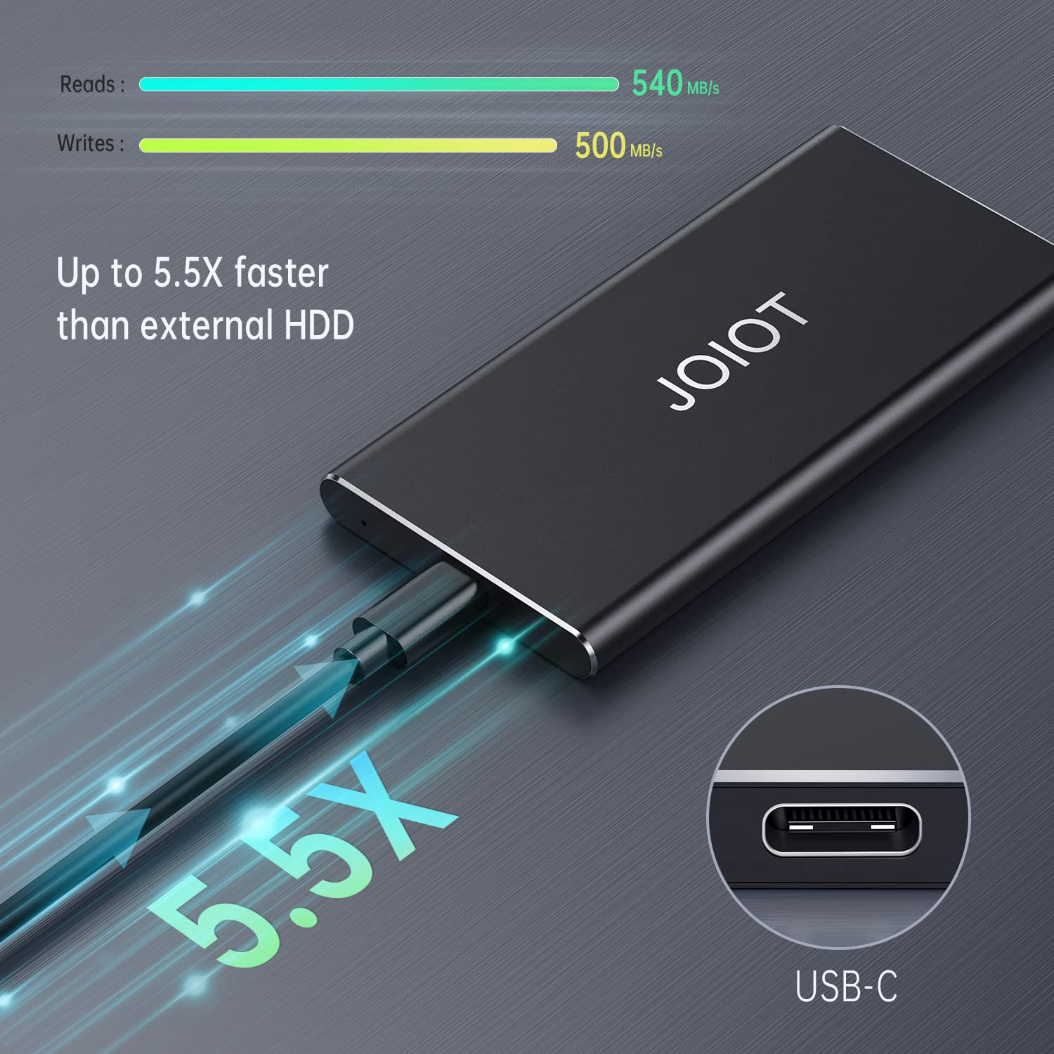 JOIOT 500G Portable SSD External Solid State Drive Fast Speed Flash Drive SSD up to 500 MB/s Read Type C USB 3.1 for Gaming Windows Mac OS PC Mackbook PS4 Xbox one (Black)