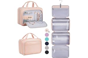 OlarHike Travel Toiletry Bag for Women, Hanging Waterproof Portable Organizer, 3 in 1 Cruise Essentials Packing Organizer, Makeup & Jewelry Storage, Cosmetic Travel-Sized Container, Medium Size, Pink