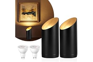 Ribgwo 2 Pack Uplighting Indoor Floor Can Lights,7W LED Up Lights with 3000K GU10 Bulbs, Spot Lights with 5.9 FT Plug Cord & 