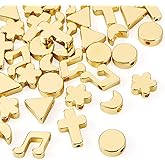 Craftdady 36pcs Cross Moon Flower Spacer Beads 18K Gold Plated Brass Metal Loose Beads Musical Note Triangle Flat Round Bracelet Bead 7-12.5 mm for DIY Craft Earring Necklace Jewelry Making