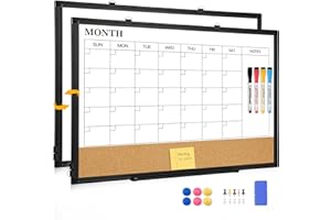 QUEENLINK Dry Erase Calendar Board for Wall, 24"x18" Magnetic Whiteboard Calendar Double-Sided Monthly White Board with Cork Board, Black Aluminum Frame Memo Message Board for Office, Home