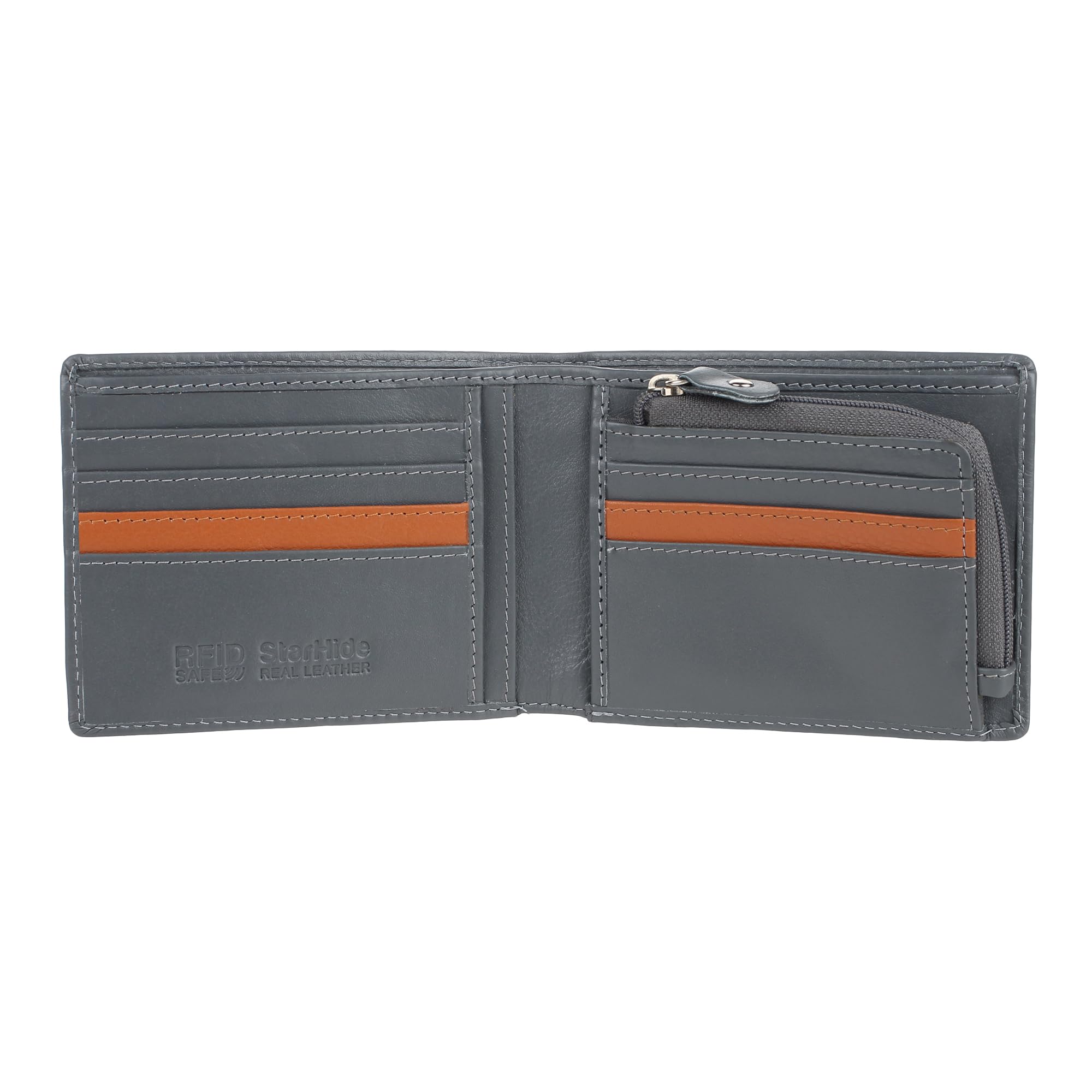 STARHIDE Men's RFID-Blocking Bifold Wallet - Handmade Soft Nappa Leather with Zip Coin Pocket - Premium Quality, Gift Boxed #110 (Grey)