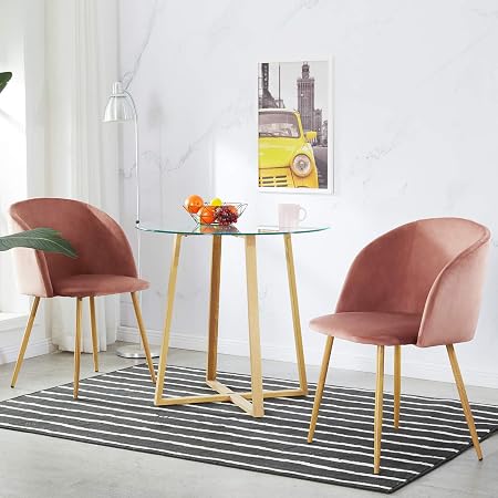 Ipotius Set Di 2 Sedie Sala Da Pranzo Moderne Poltrona In Velluto Poltroncine Da Cucinaseduta Imbottitigambe In Metallorosa