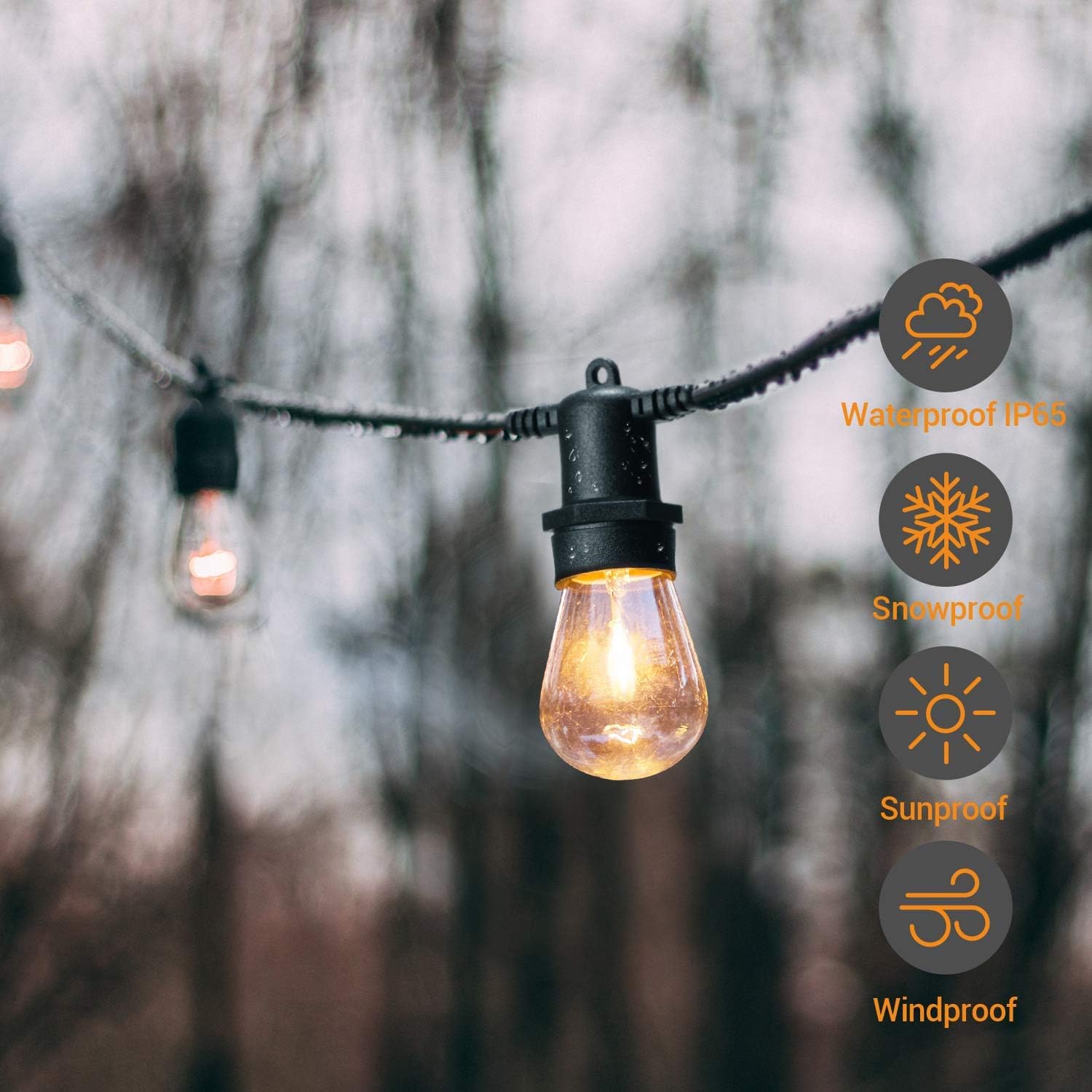 128ft Outdoor Led Garden String Lights Oxyled Ip65 Waterproof 40 Led Bulb String Indoor Outdoor Patio Lights 40x1w E27 Led Bulbs 2500k Lights For Home Garden Terrace Party Christmas Wedding Warmwhite