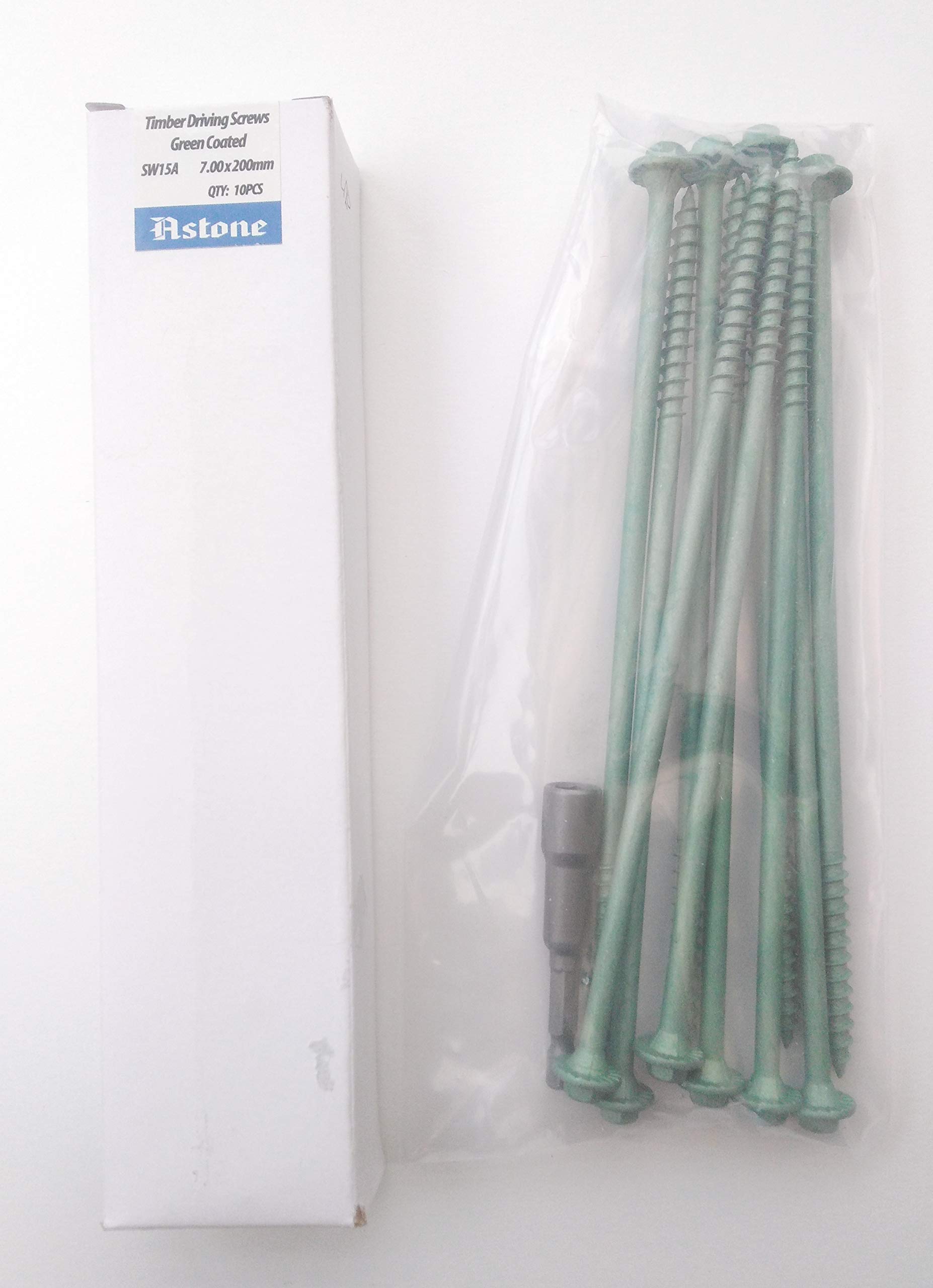 Astone Green Hex drive Timber fixing/landscaping screws with free driving bit (10, 200mm)