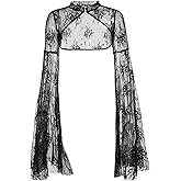 TSMNZMU Gothic Long Sleeve Crop Tops Vintage Black Lace Shrug Aesthetic Grunge Tops Y2k Party Sexy Crop Top