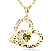 Qlaway Anniversary Necklace for Women Birthstone Jewelry for Wife Gifts for Her Wife Birthday Gift Ideas Anniversary for Girlfriend I love you to the moon and back Necklaces Filled 925 Sterling Sliver