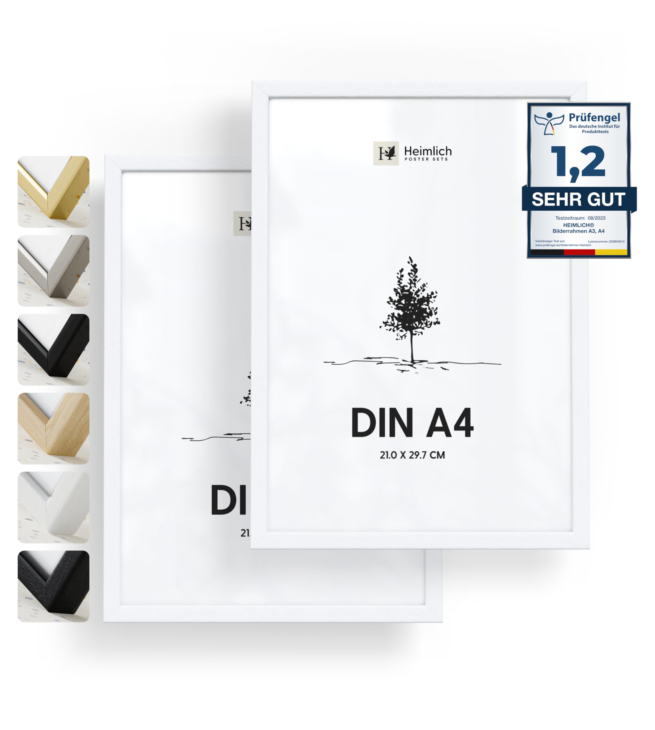 Heimlich double pack (2 pcs.) Picture Frames Wood - with Shatterproof Acryl Glass - DIN A4 (21x29,7cm), White