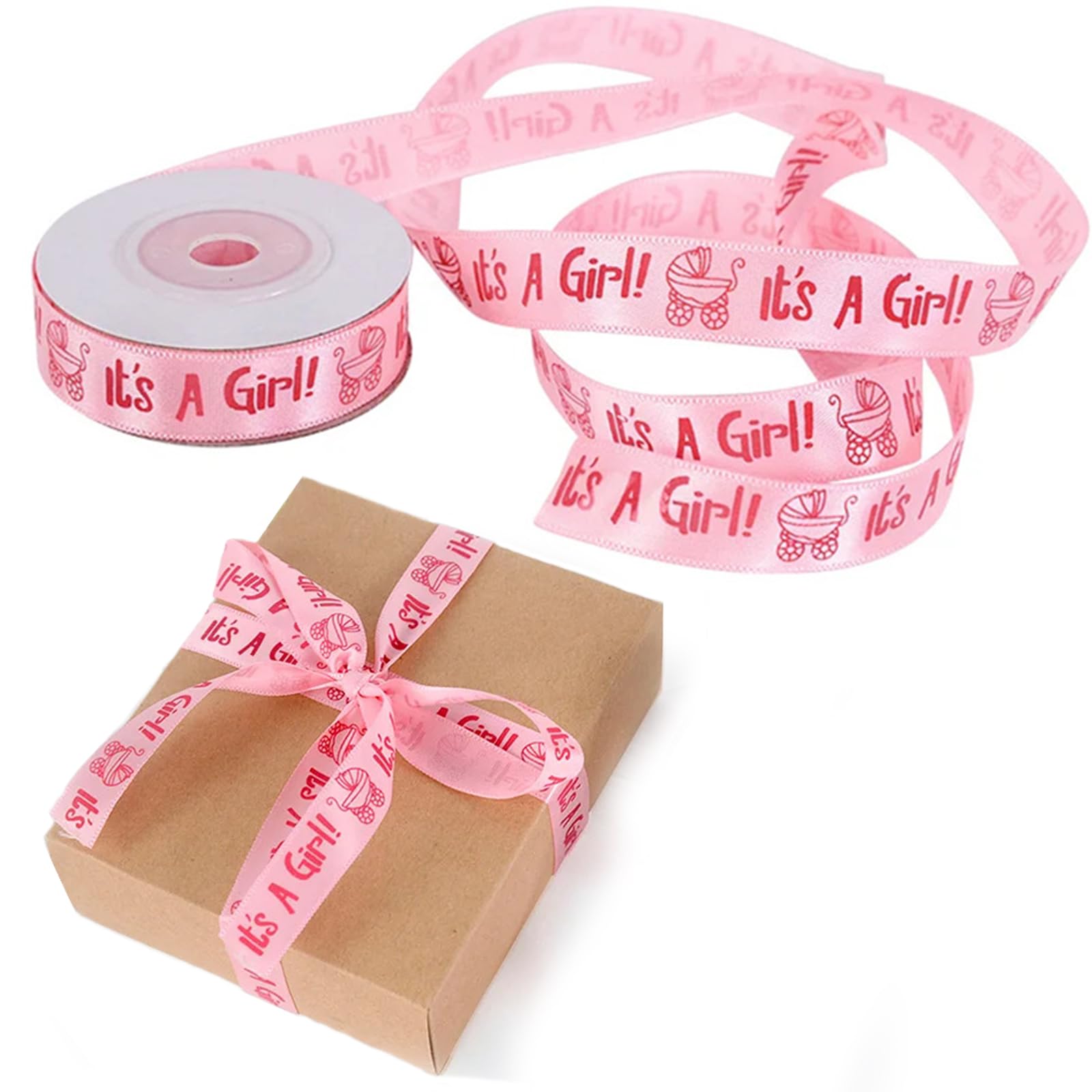 Stain Ribbon 10Yards/Roll IT is A BOY/Girl Blue Pink Baby Shower Christening Party Favor Gift Stain Ribbon Satin Ribbon Rolls Cute for Crafting Sewing Wedding Decor (Pink)