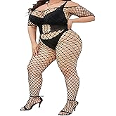 Zenova Plus Size Women's Sexy Mesh BodyStocking Long Sleeve Fishnet Lingerie Bodysuit, Fishnet Bodysuit,Rave Outfits