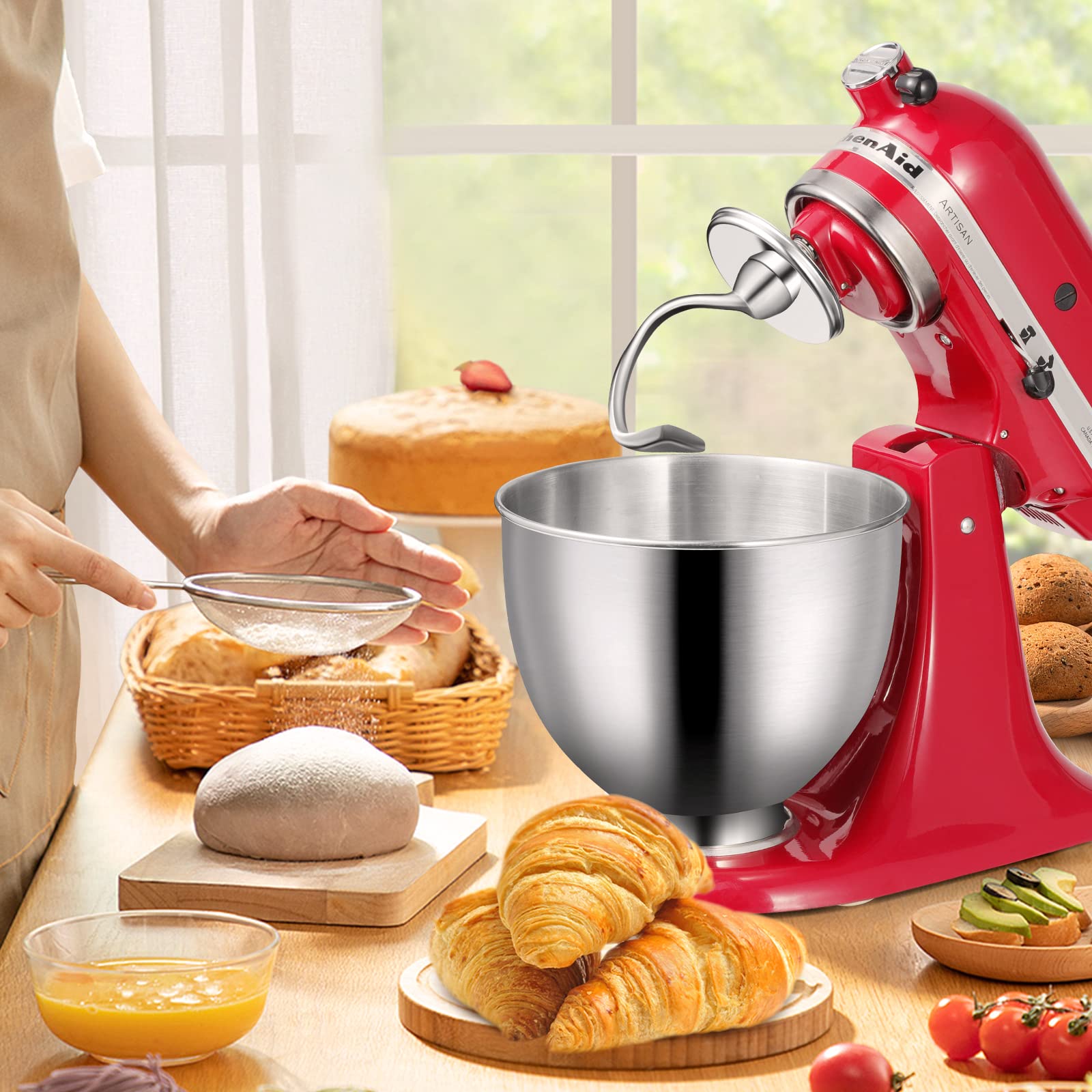 Stainless Steel Dough Hook K45DH Attachment for KitchenAid 4.5/5 Quart Tilt-Head Stand Mixer, Fit for Classic, Classic Plus and Artisan Serie K45SS, KSM75, KSM90, KSM95, KSM150, Dishwasher Safe