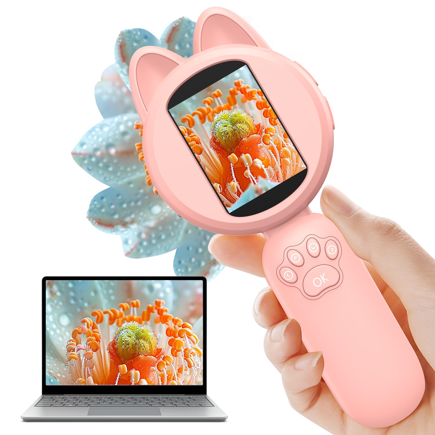 Photo 1 of 100X Handheld Microscope with 2" LCD Screen, Magnifying Glass for Kids with 8 LED Lights, Christmas Birthday Gifts for Children