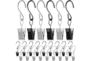Homoyoyo Curtain Hooks and Hanging Clips for Drapes, 6cm Iron Clip Rings in Black and Silver, 50pcs Set for Window Rods and H