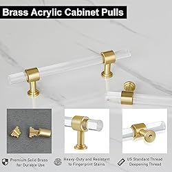 QOGRISUN 5-Pack Acrylic Cabinet Pulls with Brass