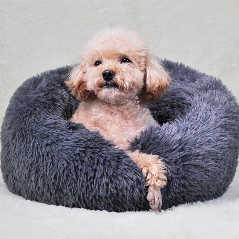 UUEMB Calming Donut Dog Cat Bed 50cm Dark Grey Soft Plush Washable