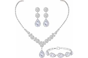 Paxuan Silver/Gold Rhinestone Crystal Wedding Bridal Bridesmaids Earrings Bracelet Set for Women Brides Bridesmaids Crystal Rhinestone Bracelet Earrings Set for Wedding Bridal Prom Pageant