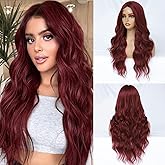 FEIVOSILAN Burgundy Wig for Women Long Wavy Red Wig Middle Part 26 Inch Wigs Heat Resistant Synthetic Wig for Daily Use