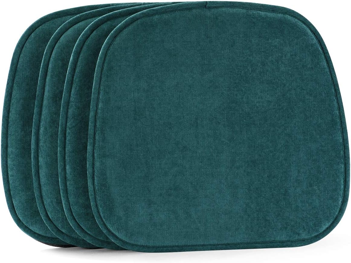 Shinnwa Non Slip Chair Pads and Cushions for Dining Room Kitchen Chairs Pads Pillows Seat Cushion for Patio Furniture Wicker Chair Set of 4 [16x15 Inches] Dark Green