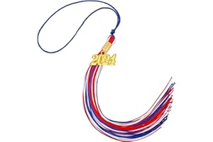 TECUNITE 2024 Graduation Tassel Cord Ceremony Academic Gold Doctoral Two Colors Small Polyester Party with Pack Mini Black Student Doctor Red (Red, Royal Blue and White)