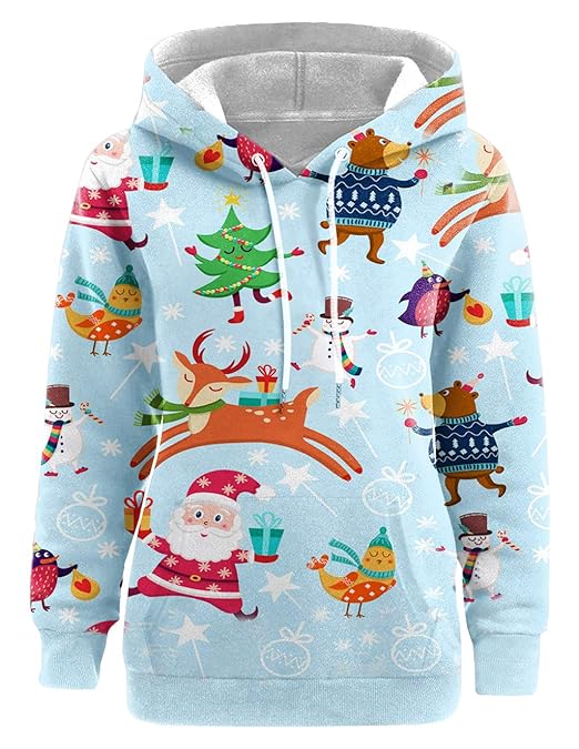 Weihnachten Pullover Damen, Teenager Mädchen Weihnachtspulli Rudolph Rentier Elfe Kapuzen Christmas Sweatshirt Xmas Pulli Sch