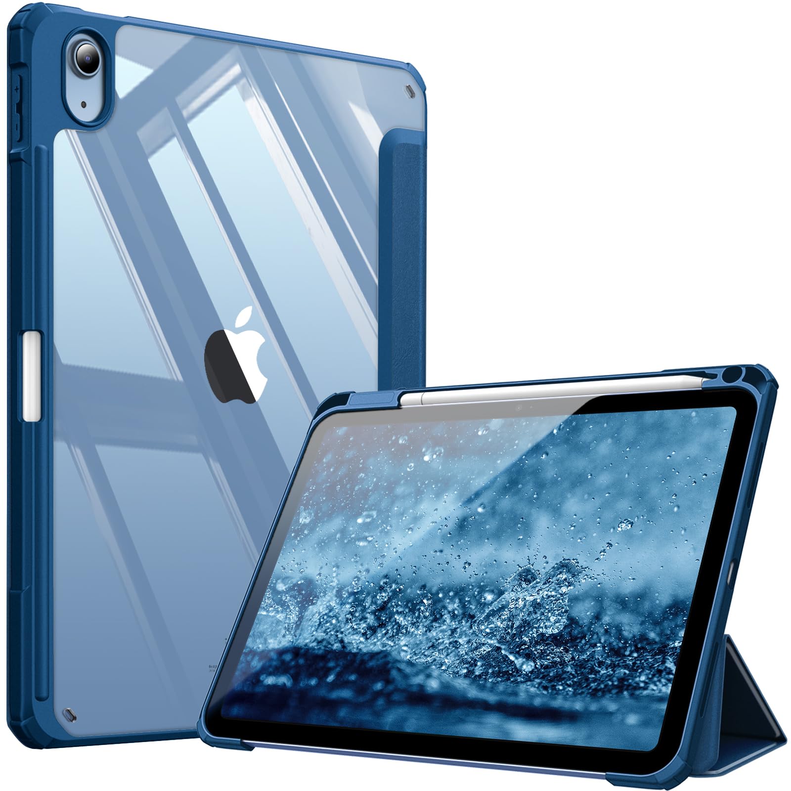 FINTIE Hybrid Case for iPad (A16) 11th Gen 11-inch (2025) & iPad 10th Gen 10.9-inch (2022) - Shockproof Clear Acrylic Back with TPU Frame, Built-in Pencil Holder, Auto Wake/Sleep, Marine Blue — image 1