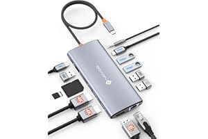 NOVOO USB C Docking Station Dual Monitor for Laptop, 14 in 1 USB C Hub Adapter Thunderbolt 3 to Dual 4K60 HDMI+8K30 DP USB C/A Data 100W PD RJ45 SD/TF Audio Multiport Dock for MacBook/Dell/HP/Lenovo/Surface
