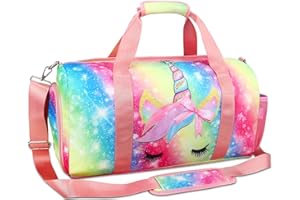 RHCPFOVR Gym Travel Duffle Bag for Girls - Gymnastics Sports Dance Bag with Shoe Compartment & Wet Pocket Unicorn Kids Travel Bag Teens Weekender Sleepover Carry