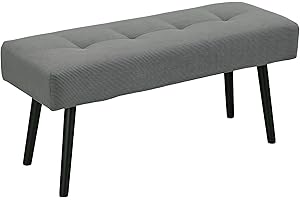 HOMCOM 39" Upholstered Bedroom Entryway Bench, Modern Corduroy Tufted End of Bed Bench with Padded Seat and Steel Legs for Li