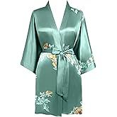 BABEYOND Short Kimono Bath Robe Blouse Satin Silky Kimono Cover Up Loose Cardigan Sleepwear Wedding Robe