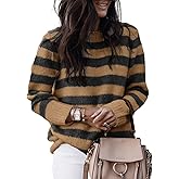 Dokotoo Sweaters for Women 2025 Crewneck Striped Cute Color Block Fall Winter Knitted Pullover Tops