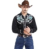 EL PIONERO Men's Floral and Horseshoe Embroidered Long Sleeve Retro Western Cowboy Shirt
