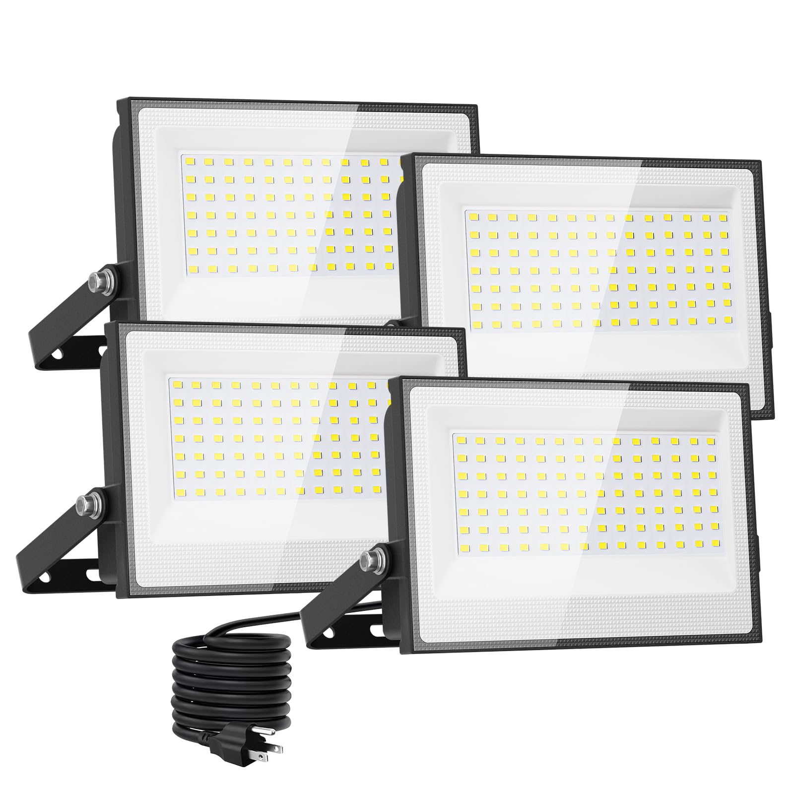 Onforu 120W Flood Lights Outdoor, 12000lm Bright LED Work Light with Plug, 6500K Daylight White LED Flood Lighting, IP66 Waterproof Security Yard Lights for Yard Garage Stadium 4 Pack Image