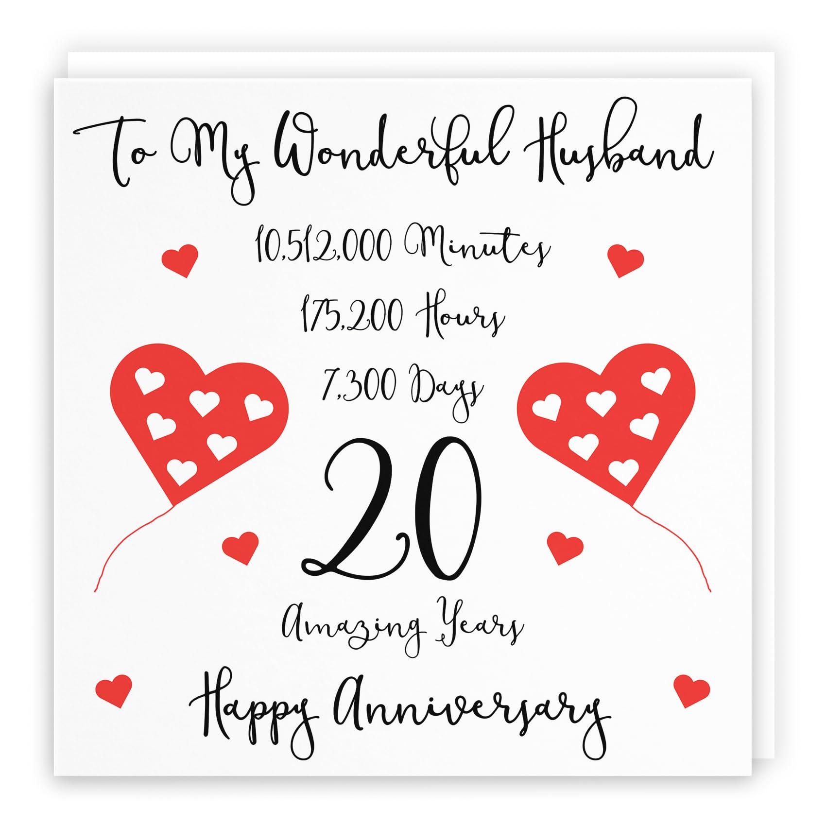 Hunts England - Large Romantic Husband 20th Wedding Anniversary Card - To My Wonderful Husband - 20 Amazing Years - Timeless Collection - Large - 210 x 210 mm — image 1