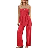 Panadila Womens Off Shoulder Sweater Set 2 Piece Outfits Summer Vacation Knit Matching Lounge Set Tube Top and Pants Set