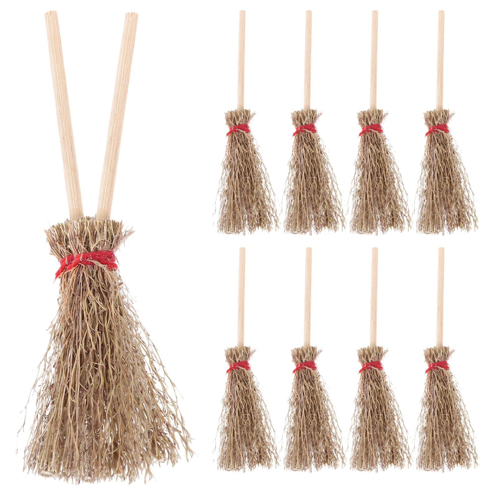EXCEART 24pcs Mini Broom Mini Dollhouse Brooms Craft Decoration Miniature Witch Broom Decoratio for Halloween Party Red Rope, 12pcs (10J47AR151)