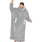 yescool Wearable Blanket Hoodie as Christmas Birthday Gifts for Women Mom | Oversized Flannel Sherpa Hooded Blanket Sweatshirt With Hood Pocket &amp; Sleeves,Warm &amp; Cozy Ash Gray Blanket Gifts