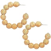 CEALXHENY Statement Raffia Earrings for Women Handmade Straw Wicker Rattan Hoop Earrings Lightweight Summer Beach Earrings (D Hoop 2)