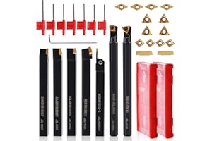 NORJIN 28Pcs 3/8" (10mm) Indexable Lathe Turning Tool Set – 7 Metal Lathe Tool Holders with 14 CNC Carbide Inserts for Cuttin